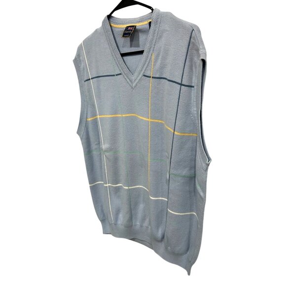 T. Harris London Mens Light Blue Sleeveless V-Neck Sweater Vest With Multicolor - Picture 3 of 10